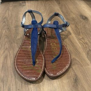Sam Edelman Blue Leather & Faux Fur Sandals
